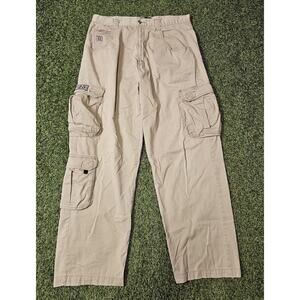 Y2K Route 66 Men's Beige Straight Leg Flat Front Cargo Pants 36x32 Vintage